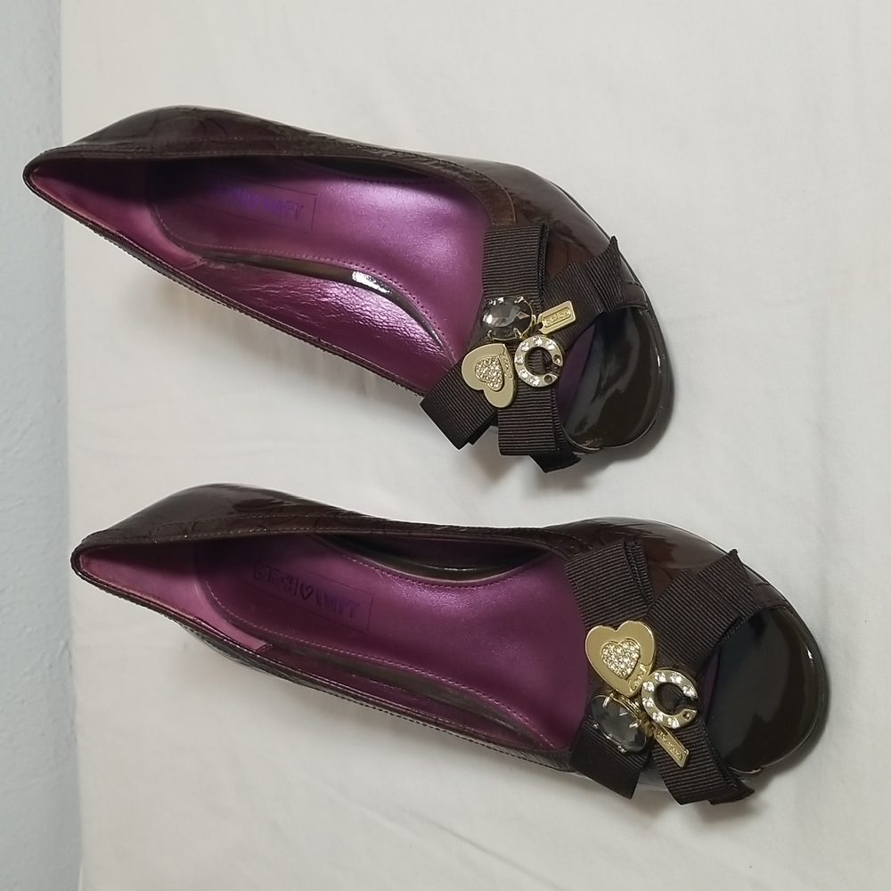 Coach Brown Wedges with Gold Accents